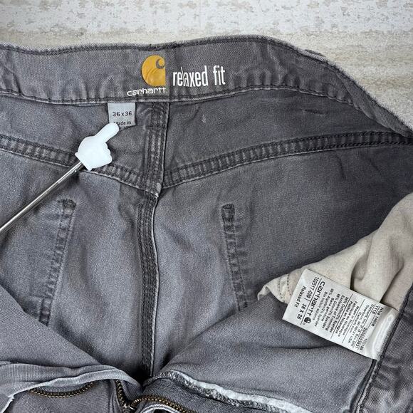 Carhartt Carpenter Pants Grey Cotton Canvas Relaxed Fit White Logo Distressed - Picture 4 of 7